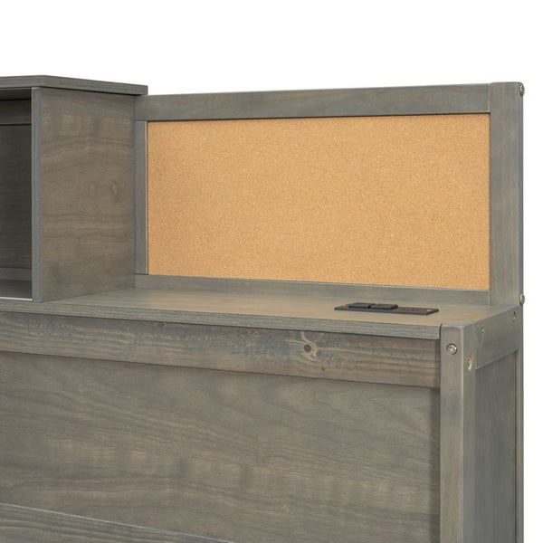 English Elm Full Size Gray Wood Daybed with Storage Drawers Shelf Usb Charging Upholstered Back LP002025AAE-1