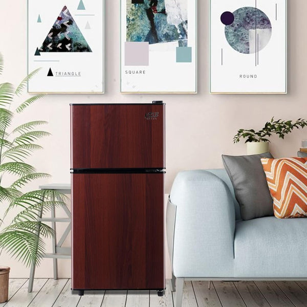 English Elm 3.5cu.ft Two Door Compact Mini Fridge Wood Finish Freezer Dorm Bar Office W1002P210657