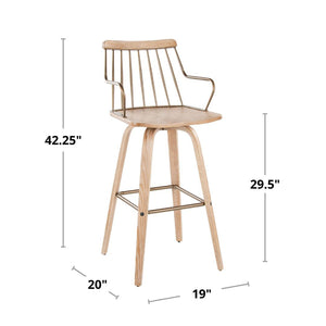 English Elm Fixed-height Swivel Barstool Whitewashed Spindle Back with Copper Footrest for Kitchen Islands B202P471173