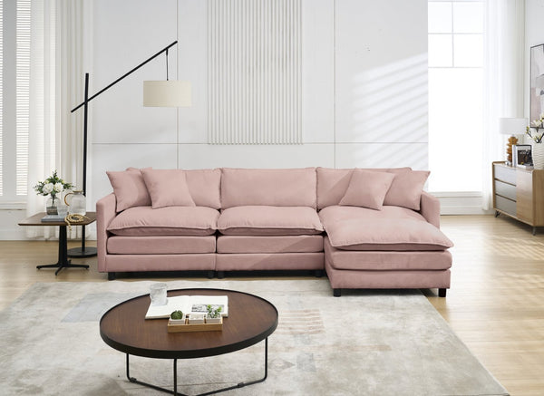 English Elm 108-inch Modular Chenille Sectional Sofa Deep Seat L-shape for Open Living Rooms Pink W2795S00047