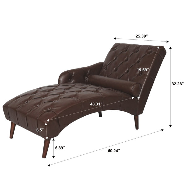 English Elm Chaise Lounge Chair Tufted Pu Leather Upholstered Accent Seat for Bedroom Living Room Dark Brown W680P415487