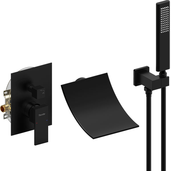 English Elm Male Npt Matte Black Waterfall Shower System With Handheld, High Flow Tub Faucet & Mixer Tap T3177P277545