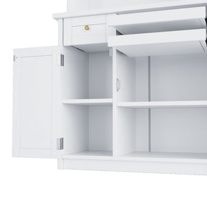English Elm Topmax Farmhouse Buffet Hutch with Wine Rack Shaker Glass Pantry Cabinet White N717P327043K