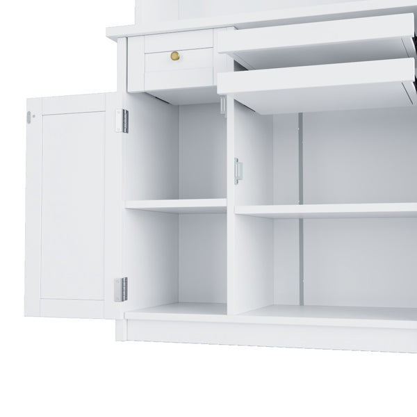 English Elm Topmax Farmhouse Buffet Hutch with Wine Rack Shaker Glass Pantry Cabinet White N717P327043K