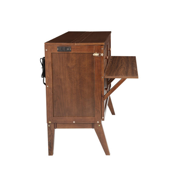 English Elm Full Size Pine Cabinet Murphy Bed with Usb Charging Side Shelves for Guest Rooms W504S00221