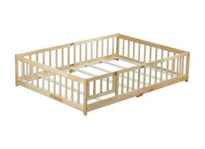 English Elm Full Size Rubberwood Floor Bed with Safety Guardrails and Latching Door for Toddlers Natural W504P429299