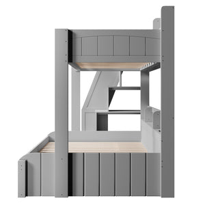 English Elm Twin Over Full Bunk Bed with Stair Drawers Shelves Led Lighting and Usb Port Grey N7090005013E