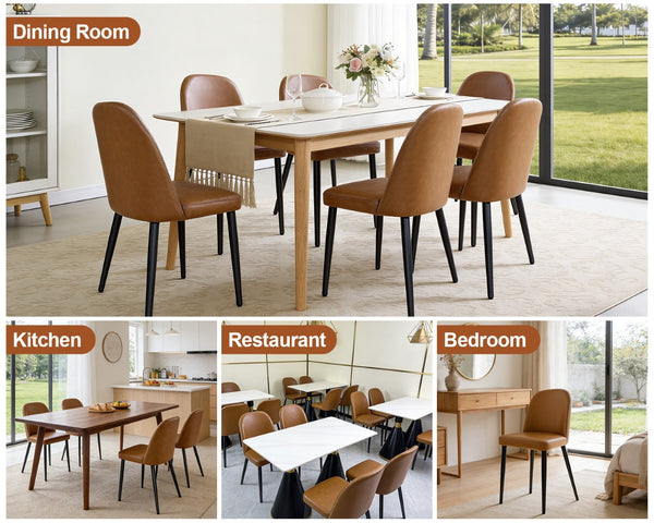 English Elm Beige Pu Leather Armless Dining Chair Set of 4 with Matte Black Iron Legs Modern Brown Yellow T3967P497835