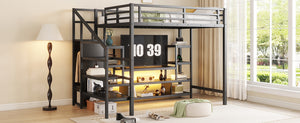 English Elm Full Size Metal Loft Bed With Integrated Tv Stand, Staircase & Wardrobe - Perfect For Kids & Teens! W2593S00012