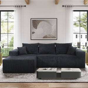 English Elm 4-Piece Modular L-Shaped Sectional Sofa with Corduroy Upholstery, Convertible Chaise, Pillows Included Black W3163S00038