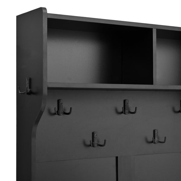 English Elm On-Trend 4-In-1 Farmhouse Hall Tree: Movable Bench, 7 Hooks, Shoe Storage & Rustic Style For Entryway N721P205788B-GIGA