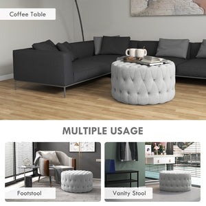 English Elm HOMCOM Round Button Tufted Ottoman Stool with Velvet-feel Upholstery, Light Gray Accent Seat, 31.5" W2225P173827