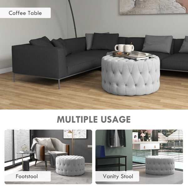 English Elm HOMCOM Round Button Tufted Ottoman Stool with Velvet-feel Upholstery, Light Gray Accent Seat, 31.5" W2225P173827