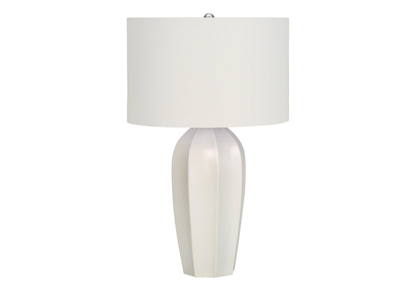 English Elm Lighting, Elegant 27" Cream Ceramic Table Lamp With Ivory Shade, Modern Art Deco Design For Home B2710P220147