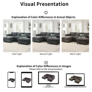 English Elm 86.5'' Chenille Modular Sectional Sofa with Storage Pockets, 5-Seat U-Shaped Cloud Sofa with Ottomans & Pillows DARK GREY N723S8723E