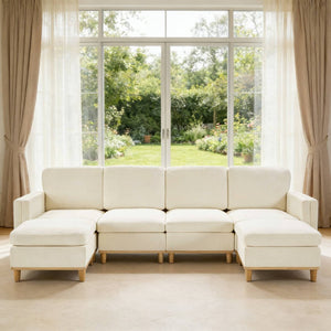 English Elm Modern Modular Sectional Sofa with Plush Cushions and Tapered Legs for Living Rooms Beige+White W2085S00106
