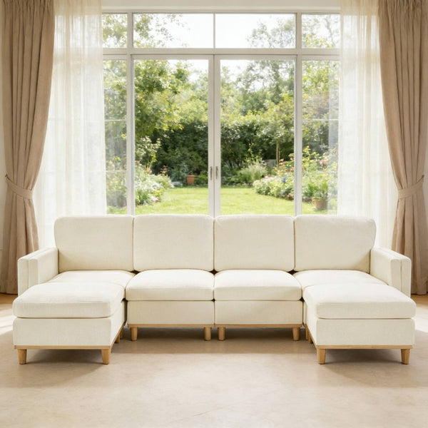 English Elm Modern Modular Sectional Sofa with Plush Cushions and Tapered Legs for Living Rooms Beige+White W2085S00106