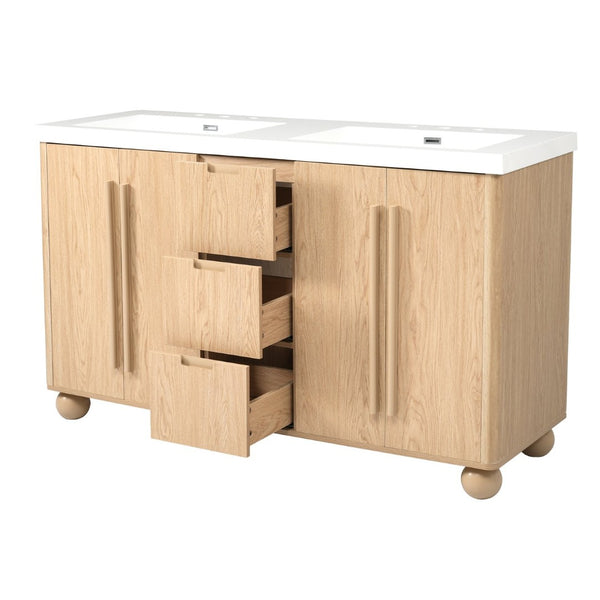 English Elm [video] 59 Inch Double Sink Vanity with Wood Grain Mdf Soft Close Doors and Resin Basins N759S425430N