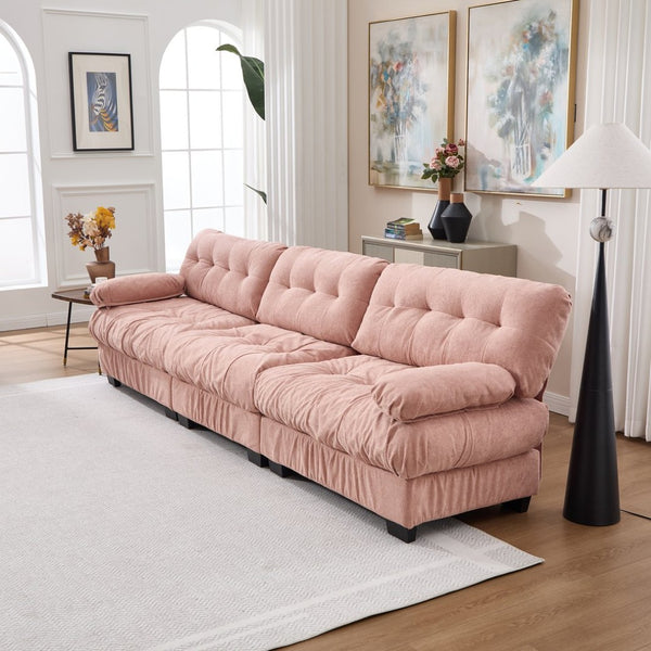 English Elm Modular Cloud Sectional Sofa Flannelette Deep Seat Couch for Living Room with Pillows Pink W2120S00032
