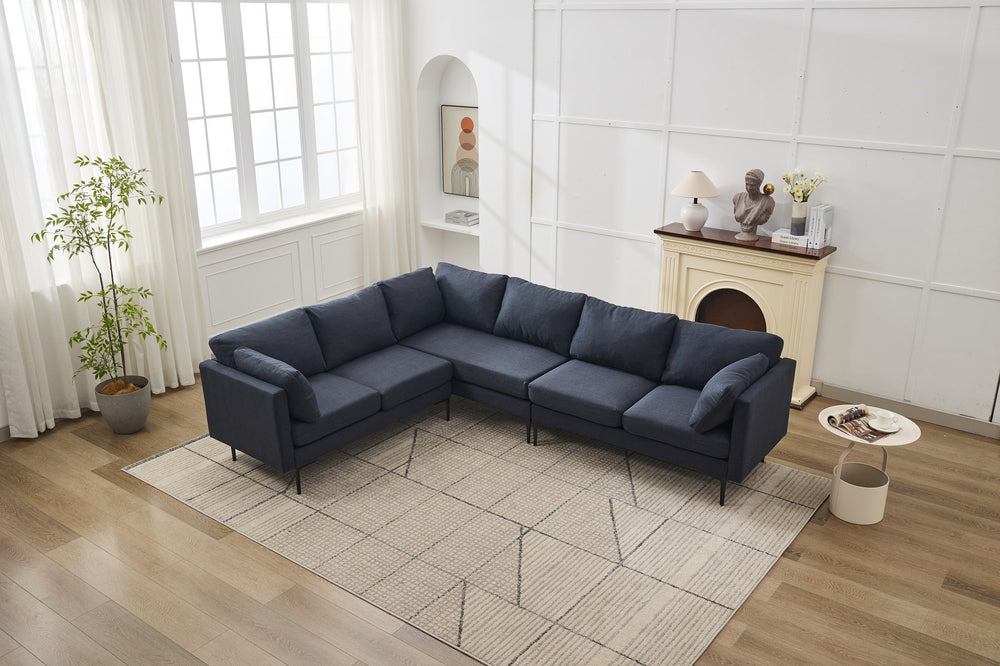 English Elm 106" Modern L-Shape Sectional Sofa – 6-Seat Convertible Linen Couch, Memory Foam, Metal Legs W1170S00036