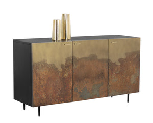 Sunpan Auburn Sideboard: Exquisite Antique Brass Design with Ombre Patina, Black Metal Frame, Handcrafted Charm