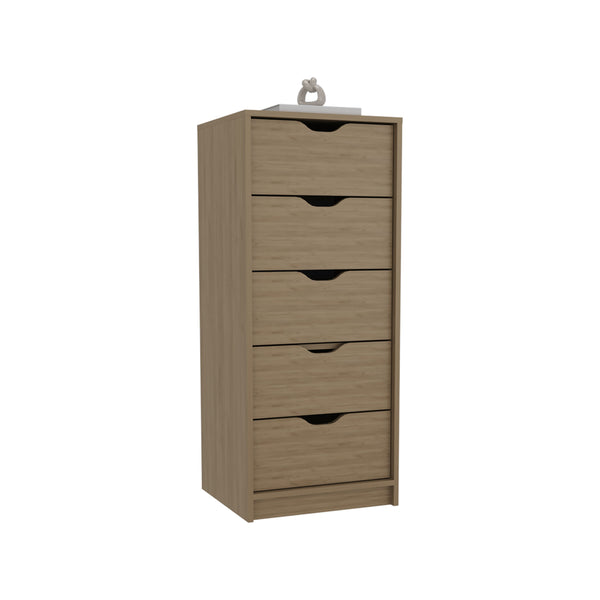 English Elm Dresser Slim 42"H 5-Drawer Natural Oak Beige Engineered Wood — Compact Storage, Easy-Access Drawers B097P350317