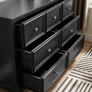 English Elm Modern 7 Drawers Dresser with Unique Feet, Smooth Glide Drawers and Metal Handles for Stylish Storage Black W2275P149785