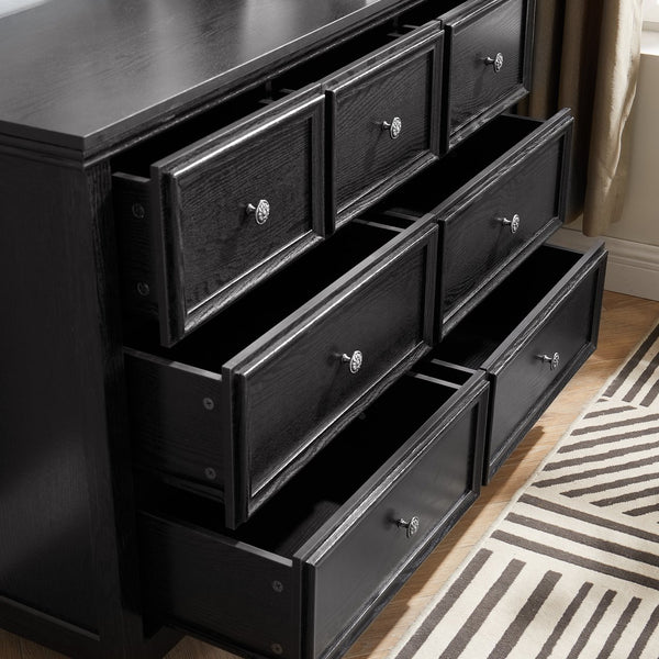 English Elm Modern 7 Drawers Dresser with Unique Feet, Smooth Glide Drawers and Metal Handles for Stylish Storage Black W2275P149785