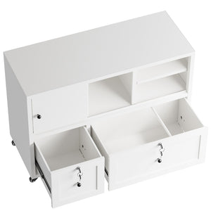 English Elm 28"h White Steel Rolling File Cabinet Locking Drawers Quiet Slides Home Office T2398P465996