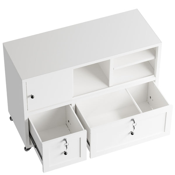 English Elm 28"h White Steel Rolling File Cabinet Locking Drawers Quiet Slides Home Office T2398P465996
