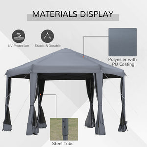 English Elm Pop up Hexagonal Gazebo with Mesh Sidewalls Powder Coated Steel Frame Outdoor Canopy T3971P389031