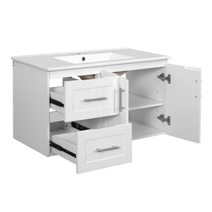 English Elm 36'' Wall Mounted Bathroom Vanity with Ceramic Sink, Solid Wood & MDF Floating Cabinet with Drawers White N710P293299K
