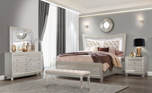 English Elm CROSS Glam Champagne Queen Bed with LED Headboard, Solid Wood/MDF, Acrylic Legs & Jewel Accents B201S00136