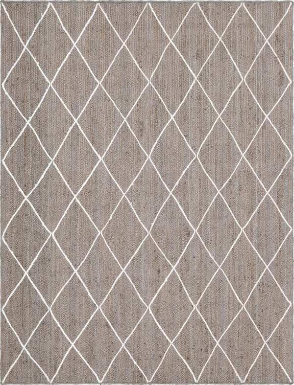 Unique Loom Braided Jute Trellis Hand Braided Solid Rug Gray, Ivory 8' 0" x 11' 0"