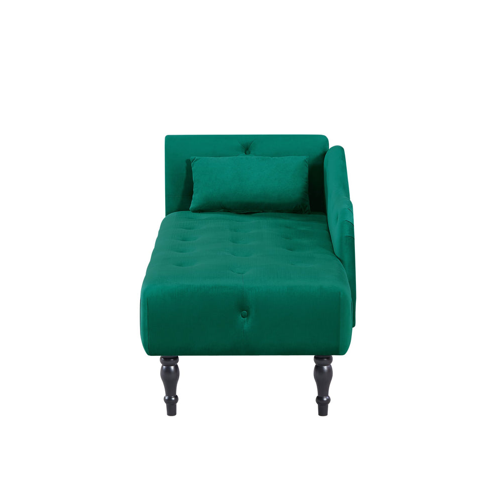 English Elm Aijia 60.6" Green Velvet Chaise Lounge With Button Tufting, Nailhead Trim & Pillow For Comfort W1117P284890