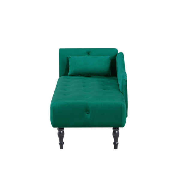 English Elm Aijia 60.6" Green Velvet Chaise Lounge With Button Tufting, Nailhead Trim & Pillow For Comfort W1117P284890