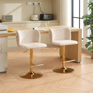 English Elm A&A Velvet Tufted Swivel Barstool with Ergonomic Back and Gold-Plated 17.7" Base, Set of 2 Beige W1143P204045