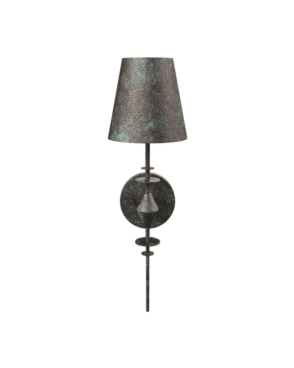Currey & Company Anselm Wall Sconce - Sculptural Wrought Iron Fixture With Rich Verde Bronze Finish & Modern Design Black Wrought Iron 5000-0277-currey-company