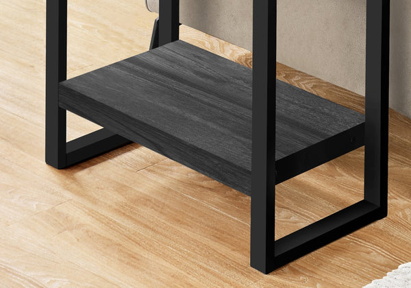 English Elm Accent C-Shaped Side Table with Reclaimed Wood-Look Top and Sleek Metal Frame for Small Spaces Black 28 L x 15 W x 9 H B2710P219149