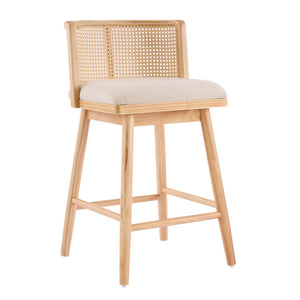 English Elm Talia Rubberwood Counter Stools with Rattan Back Cushioned Seat Scandinavian Set of 2 N775P369555N