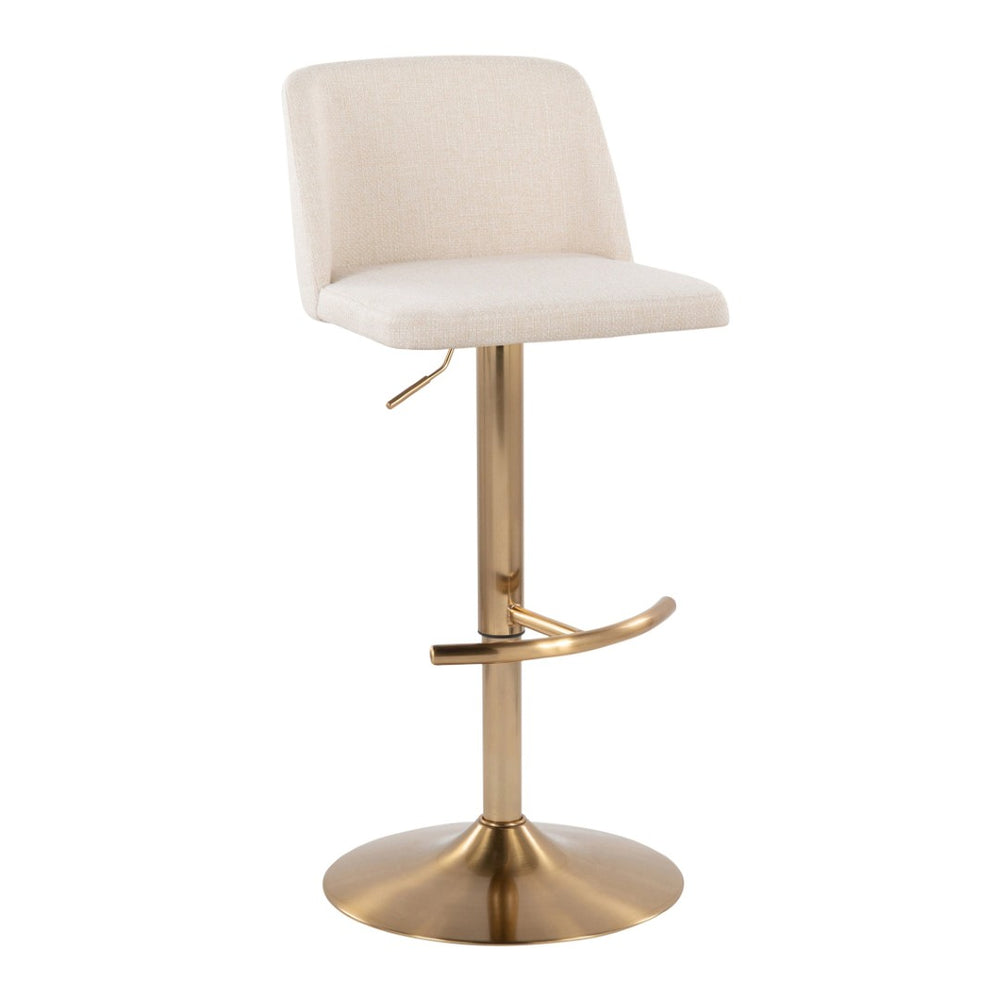 English Elm Toriano Adjustable Barstools Set Of 2 - Cream Fabric & Gold Metal, 360-Degree Swivel For Style & Comfort B202S01035-GIGA