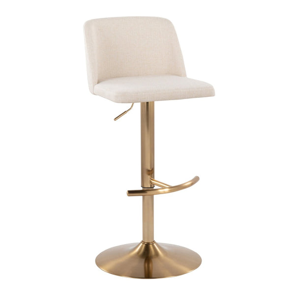 English Elm Toriano Adjustable Barstools Set Of 2 - Cream Fabric & Gold Metal, 360-Degree Swivel For Style & Comfort B202S01035-GIGA