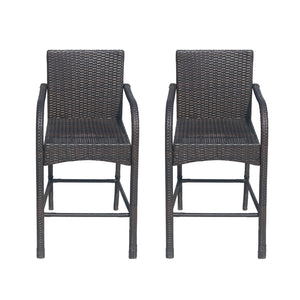 English Elm Christopher Knight Home® - CASCADA Outdoor Wicker Barstools Set of 2 — Durable Powder-Coated Iron Frame, Handcrafted Faux Rattan Lounge Brown 64901.00MBRN