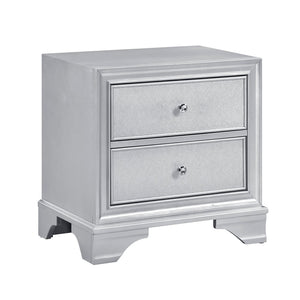 English Elm Silver Metallic Glam Nightstand with Two Embossed Drawers and Diamond Acrylic Knobs B011P474231