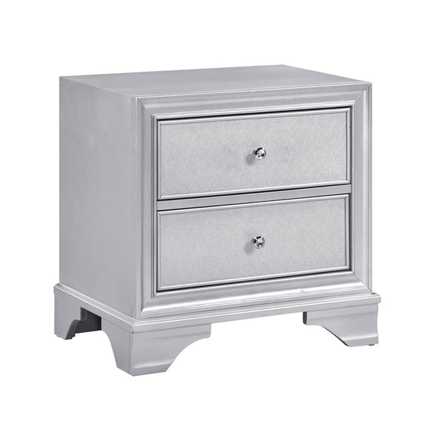 English Elm Silver Metallic Glam Nightstand with Two Embossed Drawers and Diamond Acrylic Knobs B011P474231