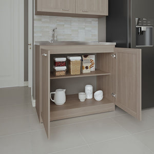English Elm Utility Sink Base Cabinet with Two Doors Shelved Storage White Oak Laundry Room B097S00202