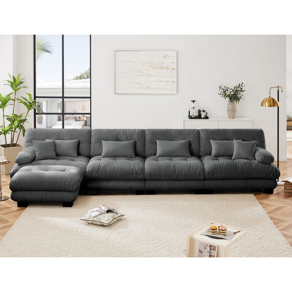 English Elm Free Modular Sectional Sofa - L Shaped Comfy Cloud Couch With Convertible Ottoman In Gray W714S01040
