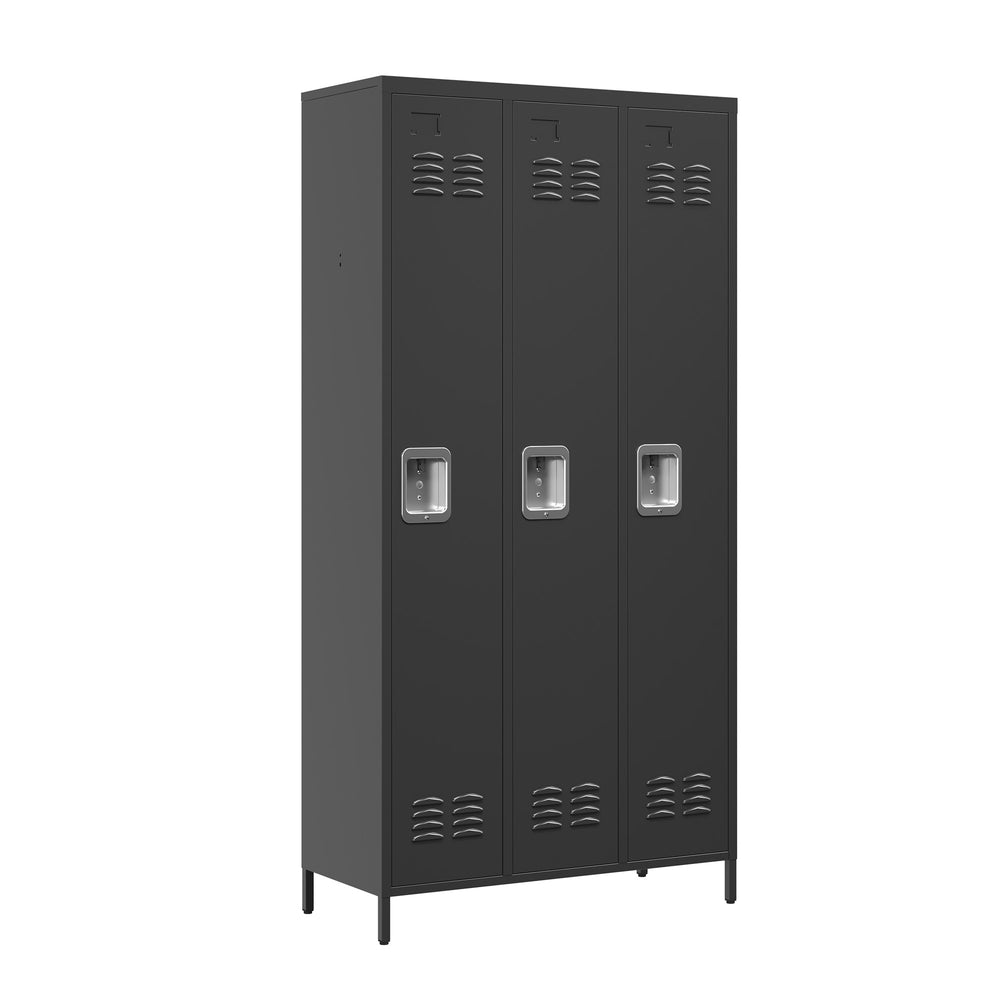 English Elm 3 Door 72"H Metal Lockers - Triple Compartment Steel Cabinet with Individual Locks, Durable Black T2398P285652