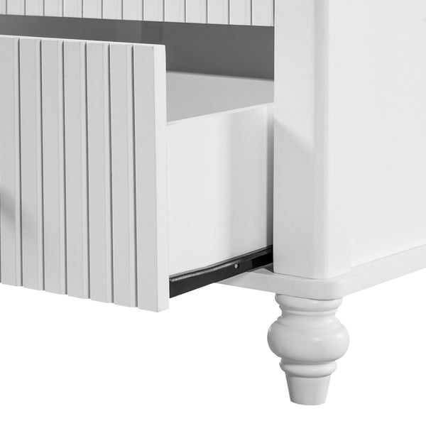 English Elm 23" Two Drawer Nightstand White Pine Wood Vertical Slat Modern Bedside Table N770P389799K