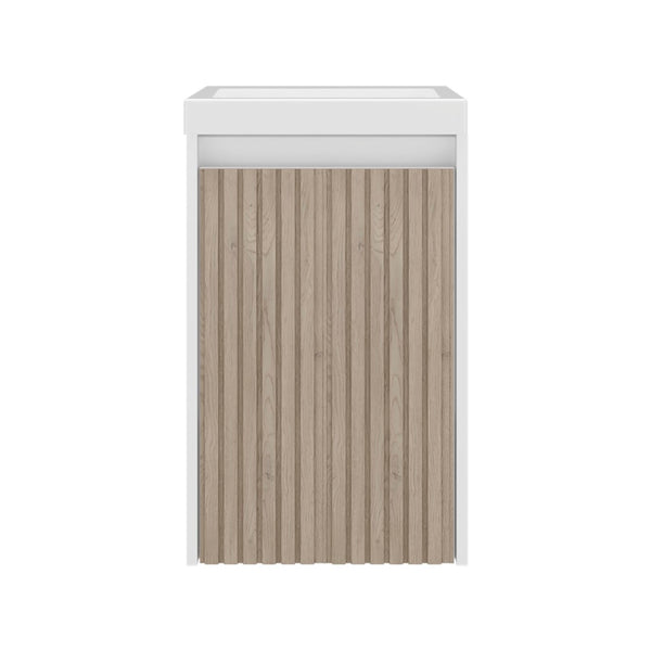 English Elm Syracuce Floating Vanity with Fluted Door Resin Sink and Shelved Storage for Small Bathrooms B200P484461